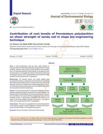 Más sobre Contribución de la Tracción de Raíces de Pennisetum Polystachion en la Resistencia al Corte del Suelo Arenoso en Pendientes